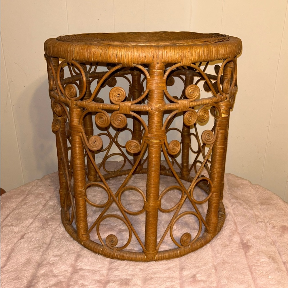 Vintage Peacock Wicker Plant Stand